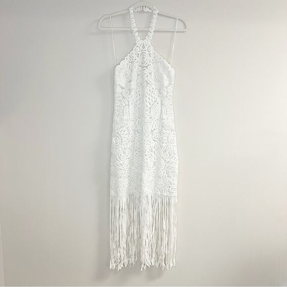Jonathan Simkhai White Alisa Lace Fringe Halter Bridal Midi Dress Size 6 - Picture 4 of 14